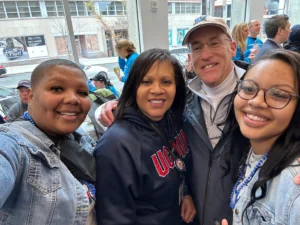 Group of volunteers standing in community park